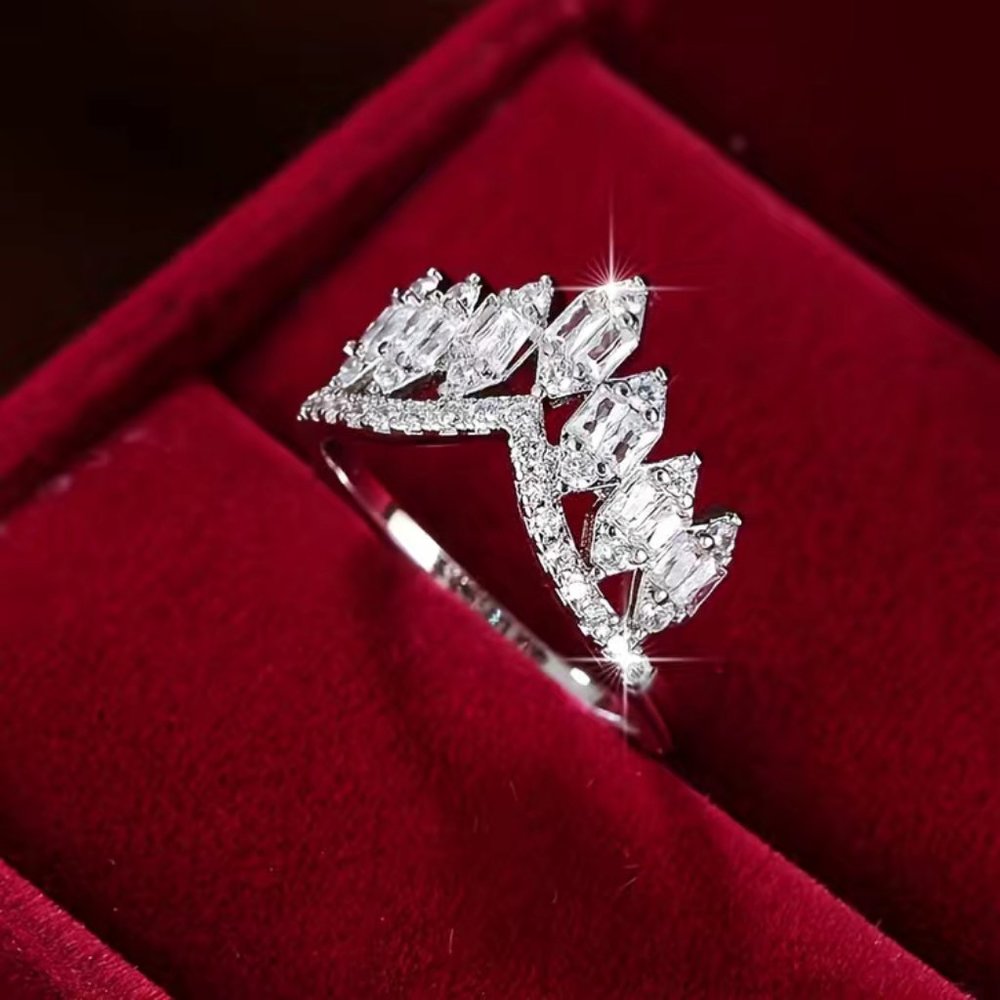 Spectacular Diamond Marquise Crown Ring Size 7